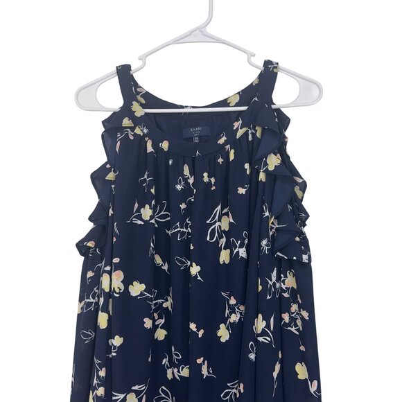 Kaari Blue Curvy Women Floral Cold Shoulder Top Blouse SZ 2X Flare Long Sleeve - Picture 3 of 12